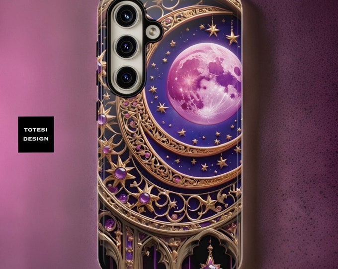 Purple Bling Celestial Moon Samsung Galaxy phone cases  | sturdy dual layer | glossy matte | S24 S23 S22 S21 S20 Plus Ultra