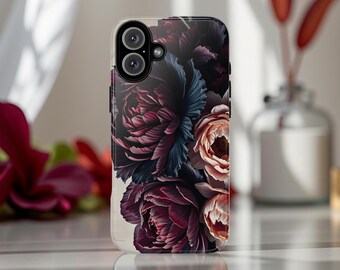 Dark Winter Floral iPhone Case 16 15 14 13 12 11 Plus Pro Max Dual layer sturdy phone case |  Glossy or Matte