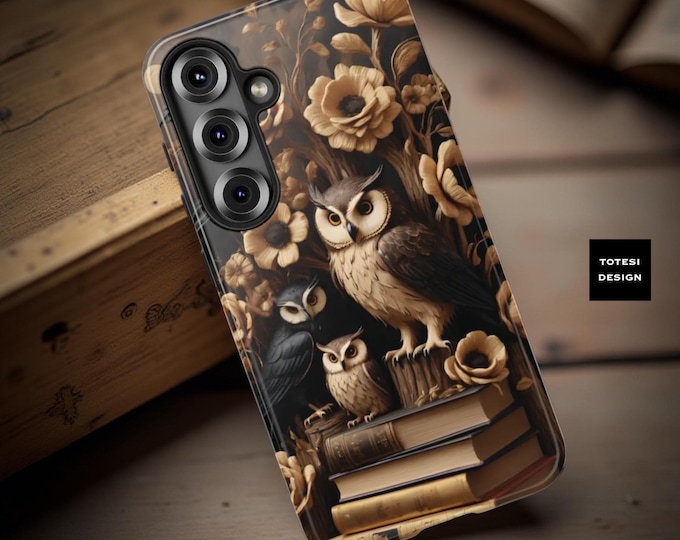 Gothic Book Owl Phone Case: Dark Academia iPhone, Galaxy, Pixel