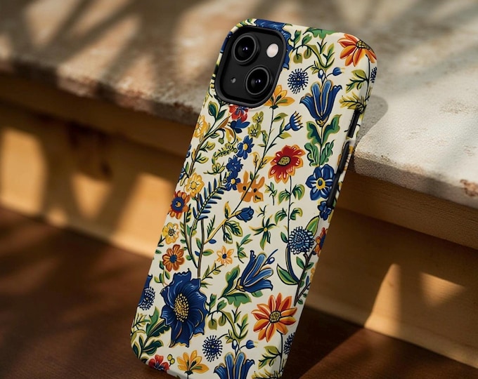 Botanical Flower Garden MagSafe iPhone Case, Tough Cover for iPhone 13 Pro Max Plus, Glossy Matte, French Floral Design, Magnetic -
