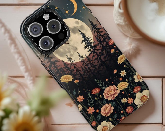 Celestial Floral iPhone Case: Dark Gothic Witchy MagSafe Cover