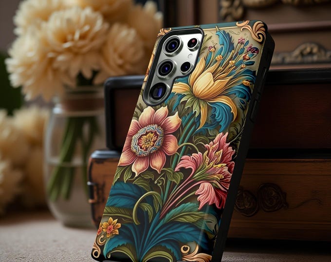 Bold Floral Phone Case: Chic Vintage Design, Glossy or Matte