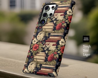 Floral Bookshelf Phone Case: Vintage Library Samsung Galaxy