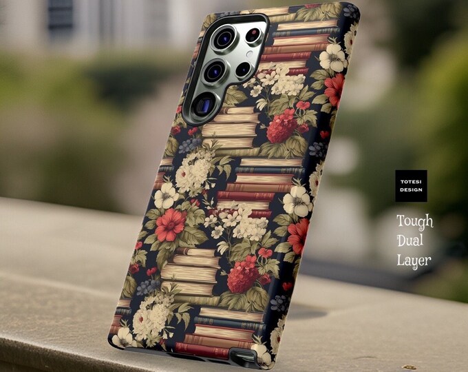 Vintage Floral Library Books Bookshelf phone case Samsung Galaxy S21 S22 S23 Plus Ultra |  bibliophile book lover