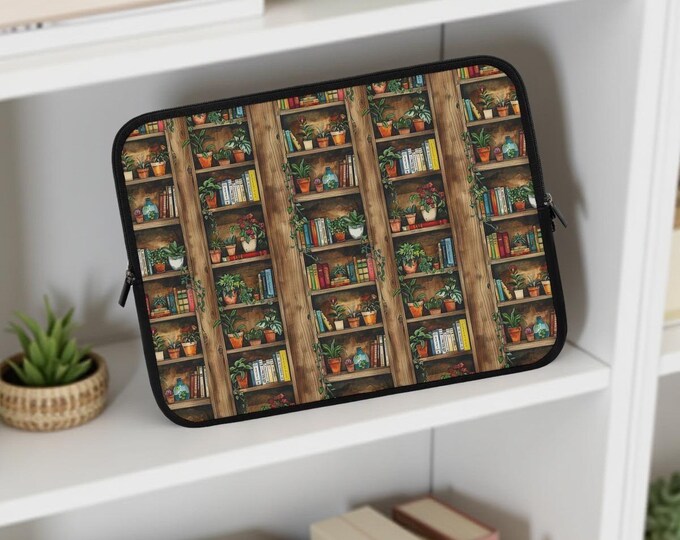 Cute Bookshelf Books Tablet Sleeve Mac iPad Kindle Laptop Padded, Back to School, 7 10 13 15 17 inch, book lover gift