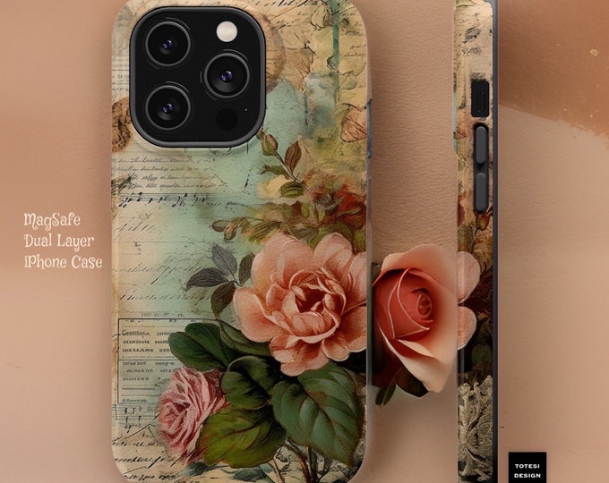 Pretty Parisian Vintage Style Floral MagSafe Compatible iPhone case 13 14 15 16 Pro Max Plus Mini