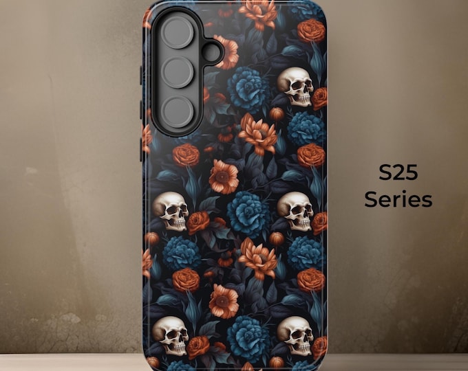 Tough Samsung Phone Case Gothic Floral Skulls Roses| Samsung Galaxy Tough Case S25 S24 S23 S22 S21 Plus Ultra| iPhone 16 15 14 13 12 11