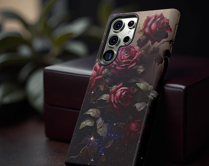 Dark floral goth roses Samsung Galaxy Phone Case S25 S24 S23 S22, iPhone -7 16 15