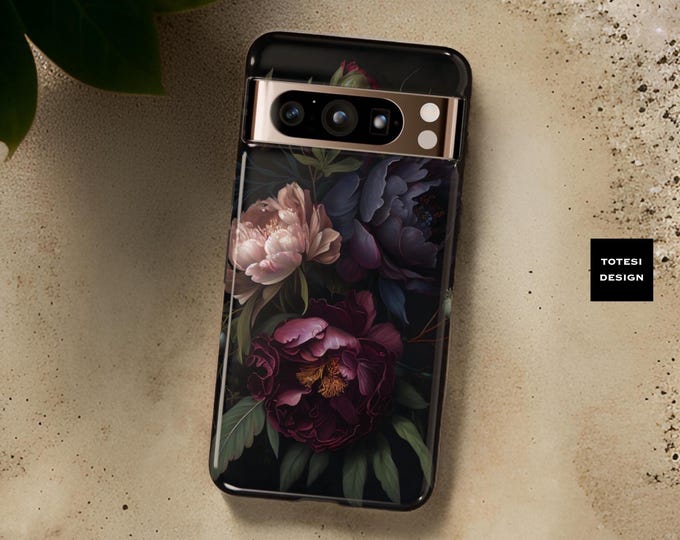 Google Pixel Tough Phone Cases, 9 Pro XL, 8, 7 , 6 Cases, Dark Floral Academia Gothic, Elegant Chic Floral