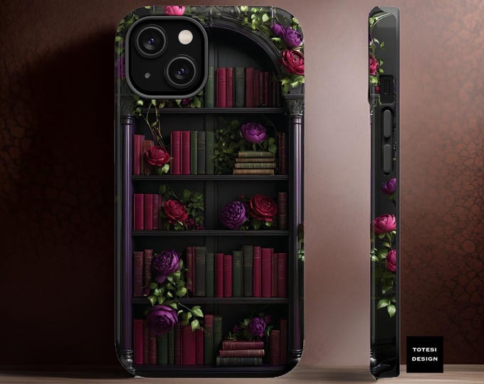 Gothic Vintage Bookshelf iPhone Magnetic Tough Case | Gift for Reader, Dual Layer, MagSafe Compatible, 16 15 14 13 Pro Max Plus, Book Worm