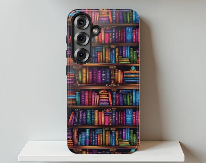 Books Cute Colorful Literary Bookish Bookshelf, Samsung S25 S24 S23 Plus Ultra, iPhone 16 15 14 13 12, Bookworm Gift, Protective Case,