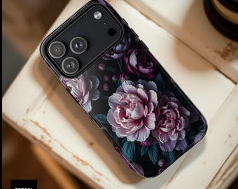 Pink Peony Dual-Layer Slim Phone Case | Dark Moody Floral Aesthetic