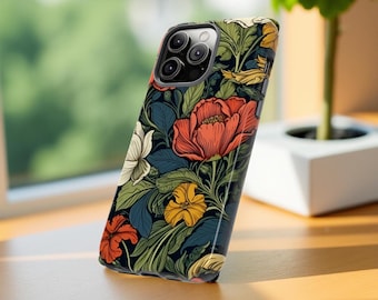 Vintage Botanical Floral Phone Case: Impact Resistant Cover