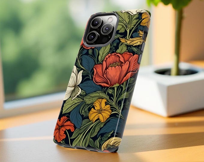 Botanical Leaves Tough Cases, Bold Vintage Design, Mother's Day Gift, Samsung iPhone Google Models, S25 S23 Plus Ultra, Phone Cover