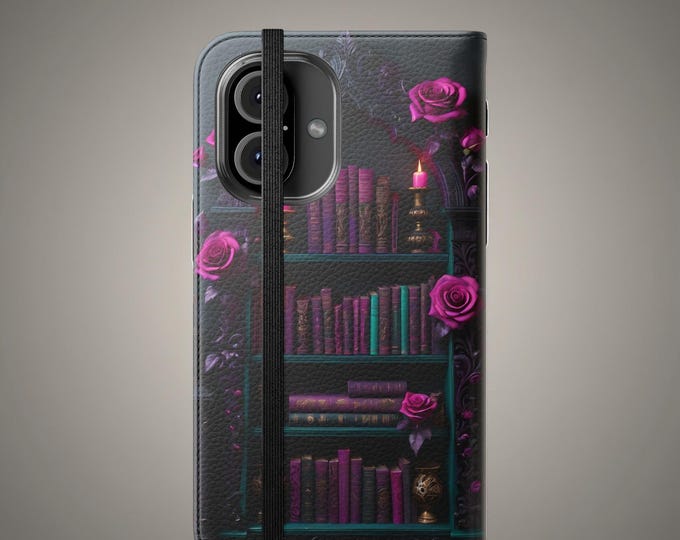 Gothic Floral Flip Cases, Bookworm Reader Gifts, Phone Cover Case, Samsung Galaxy iPhone, S25-S21, 16-11
