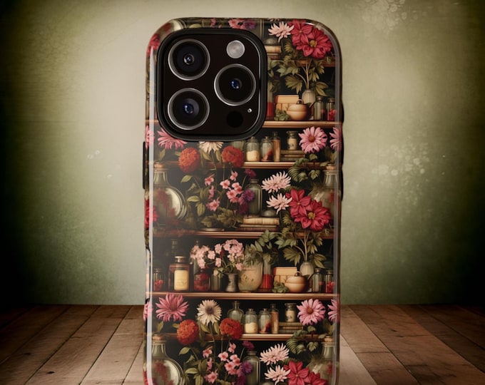 Vintage floral boho book shelves apothecary aesthetic| Samsung S25 S24 S23 iPhone 16 15 14 13 12 11 Pro Max Plus Mini Tough Case