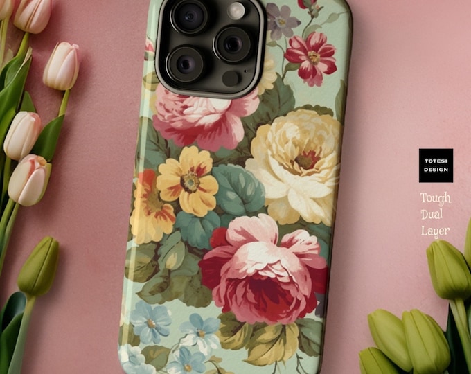 Vintage pastel floral botanical art tough iphone cases| iPhone 15 14 13 12 11 Pro Max, Pro, Plus, Mini |Glossy or Matte