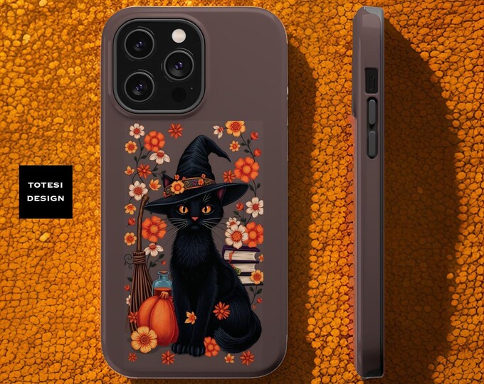 MagSafe iPhone 16 case Goth whimsical witchy cat tough phone case 13 14 15 Pro Max Plus Mini| Halloween gifts