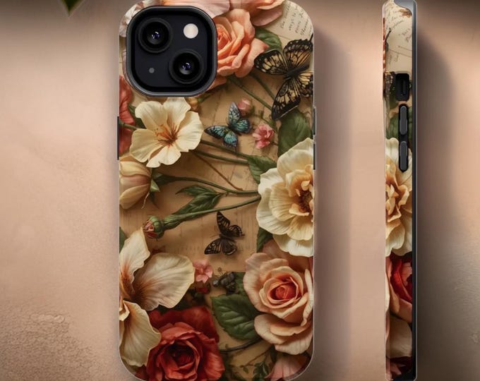 Magnetic Tough Cases, Pretty French Floral Design, iPhone 16 15 14 13 Pro Max Plus, Glossy or Matte, MagSafe Compatible, Gift for Vintage