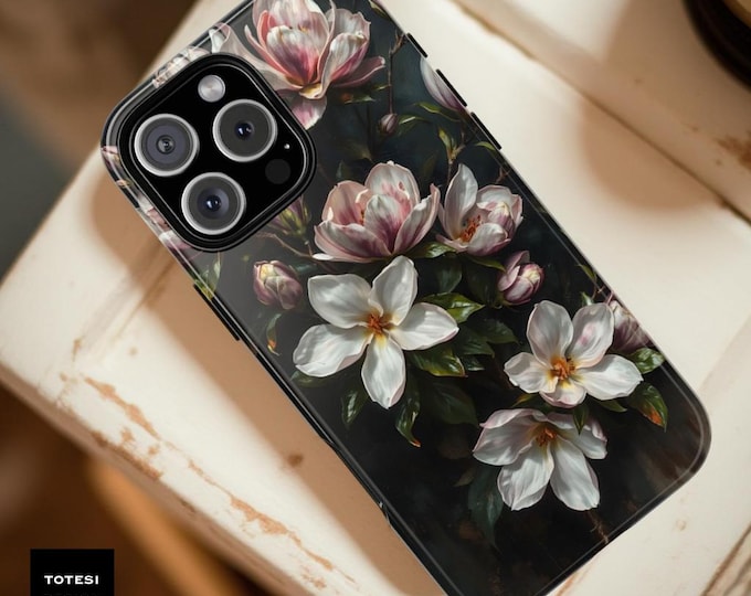 Dark Floral Magnolia Phone Case: Impact Resistant, Elegant Chic
