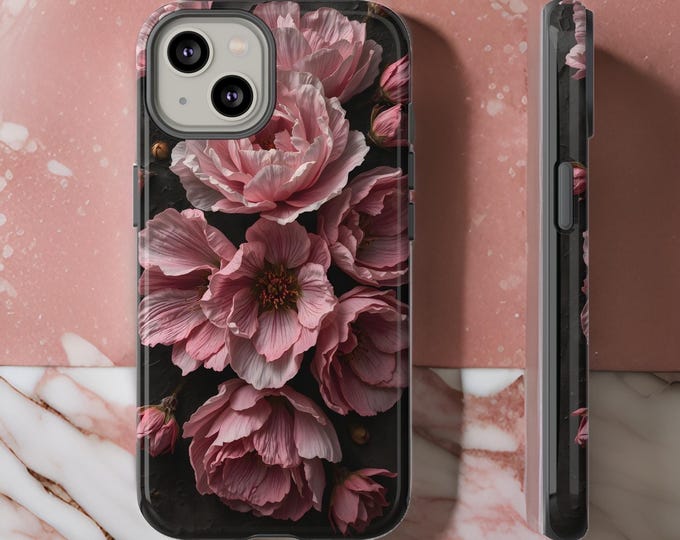 Tough Cases - Chic Moody Pink Floral iPhone & Samsung Galaxy Case - iPhone 16 15 14 13 12 11 Pro Max Plus Samsung Galaxy Tough Case S24 S23
