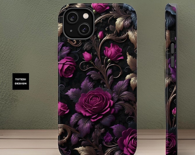 MagSafe iPhone 16 Dark floral Academia Gothic Purple MagSafe iPhone case whimsical iPhone case 13 14 15 Pro Max Plus Mini|