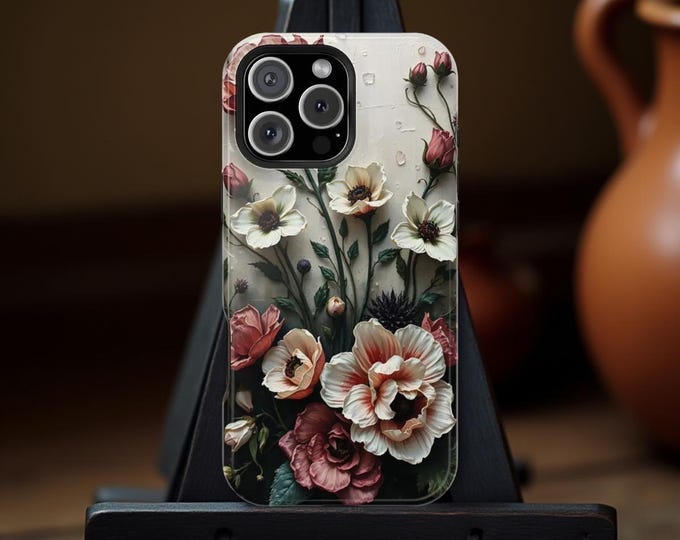 Chic Floral Art MagSafe iPhone 16 17 Case: Dual Layer, Glossy or Matte