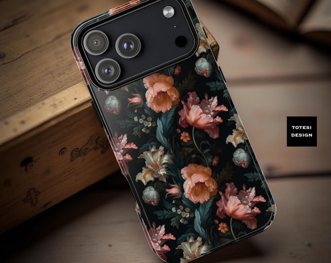 Phone case iPhone Samsung dark moody boho chic floral tough case