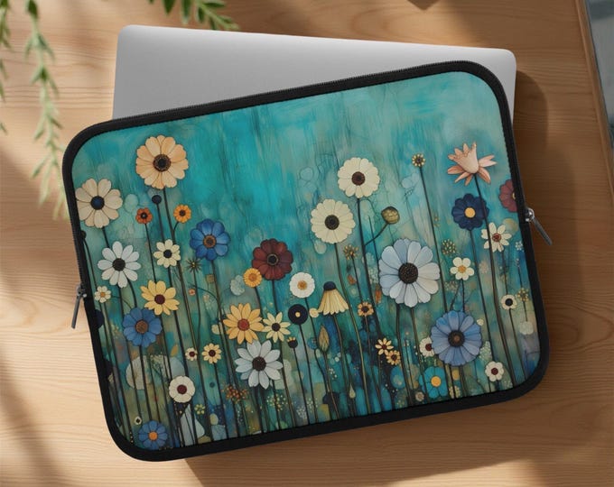 Whimsical Floral Laptop Sleeve - Botanical Art Design, Floral Tech Case, Nature Lover Gift, tablet Kindle iPad MacBook case, Gift for Her