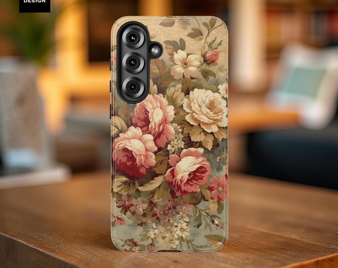 Vintage pastel pretty floral art tough phone case| iPhone 16 15 14 13 12 Pro Max, Pro, Plus, Mini | Samsung S25 S24 S23 S22 Glossy or Matte