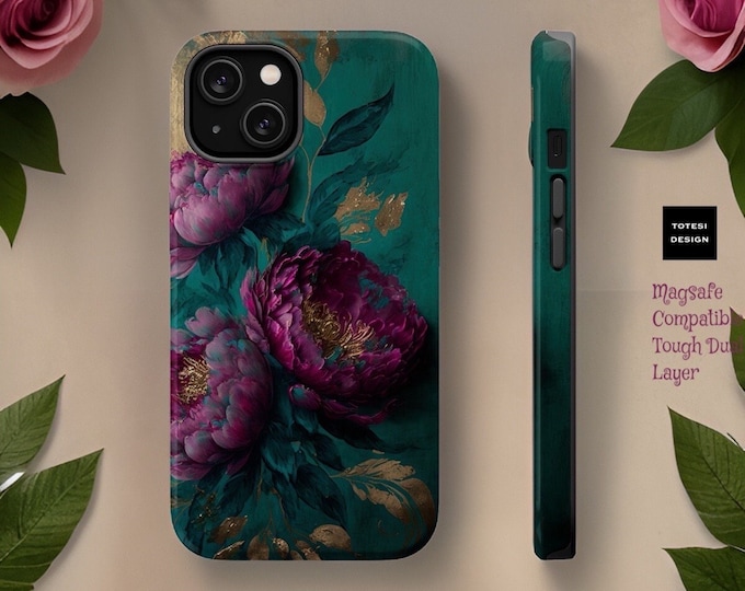 Turquoise Magenta Floral Fine Art Magnetic Case  iPhone tough case - 13 14 15 16 Pro Max Plus Mini