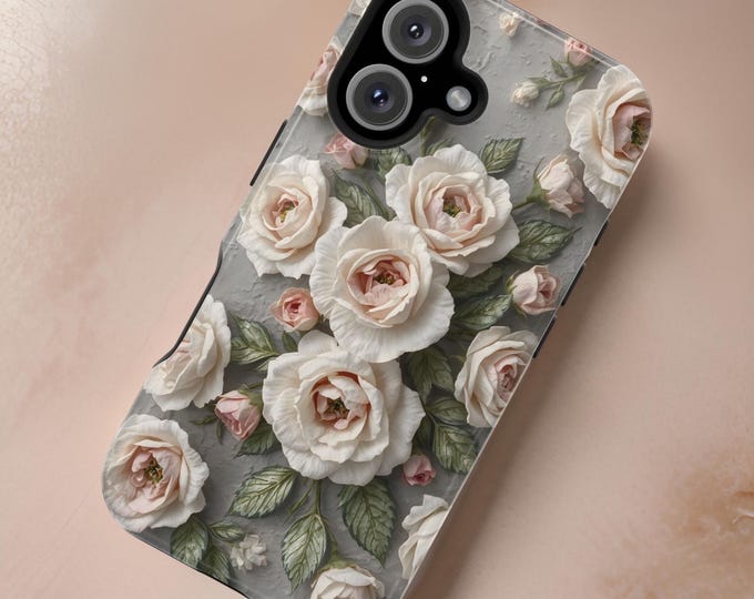 Wedding Roses MagSafe iPhone Tough Case Flowers Boho Art iPhone tough phone cases 16 15 14 13 12  Plus Pro Max Mini Glossy matte shabby Chic