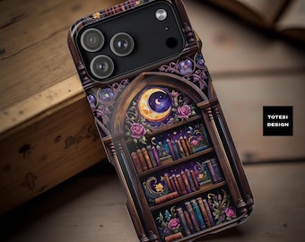 Witchy Bookshelf iPhone MagSafe Case: Goth Celestial Book Lover Gift