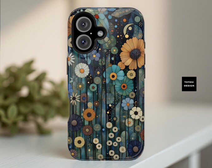 Modern Floral Magnetic Tough Phone Cases, Perfect Gift for Nature Lovers, Unique Flower Pattern, Durable Phone Protection, Boho Style