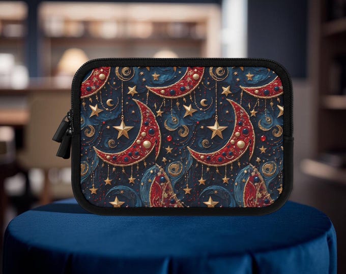 Celestial Abstract Laptop Sleeve Mac iPad Kindle Mac Tablet Padded Cover, moon stars unique art, Back to School Work, 7 10 13 15 17 inch