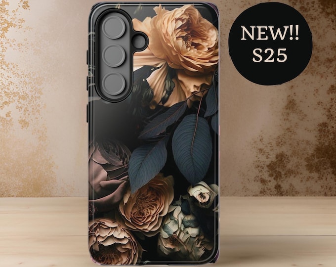 Dark Floral Academia, S25 S24 S23 S22 Samsung Galaxy Tough Case, iPhone 16 15 14 13 12  | ornamental Victorian Gothic floral,Glossy Matte