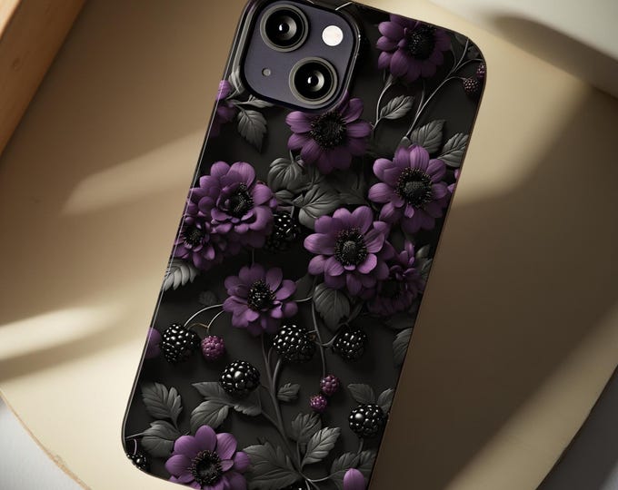 Slim Phone Cases, Blackberry Purple Floral iPhone Cover, Protective Phone Case, Slim Fit Smartphone Cover, Cute Floral Phone Case, Slim