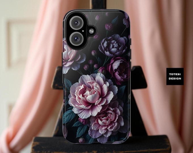 Dark Vintage Peonies Tough Case | Floral Phone Cover, Moody Rose Pattern
