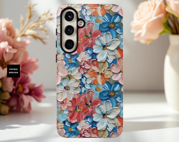 Phone Cases Flower Aesthetic Impasto Art, Tough Cases | Gift for Her, iPhone Samsung S25 S24 S23