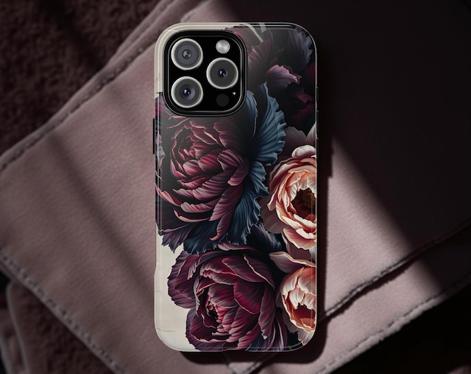 Dark Winter Floral iPhone Case 16 15 14 13 12 11 Plus Pro Max Dual layer sturdy phone case |  Glossy or Matte