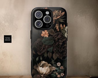 Dark Floral Academia phone cases| Samsung Galaxy iPhone Tough Case S25 S24 S23 S22 S21 16 15 14 13 12 Pro Max Plus Ultra| Glossy or Matte