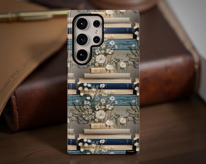 Cute Floral Wildflowers Books Phone Case Samsung Galaxy Tough Case S25 S24 S23 S22 S21 Plus Ultra| Glossy or Matte