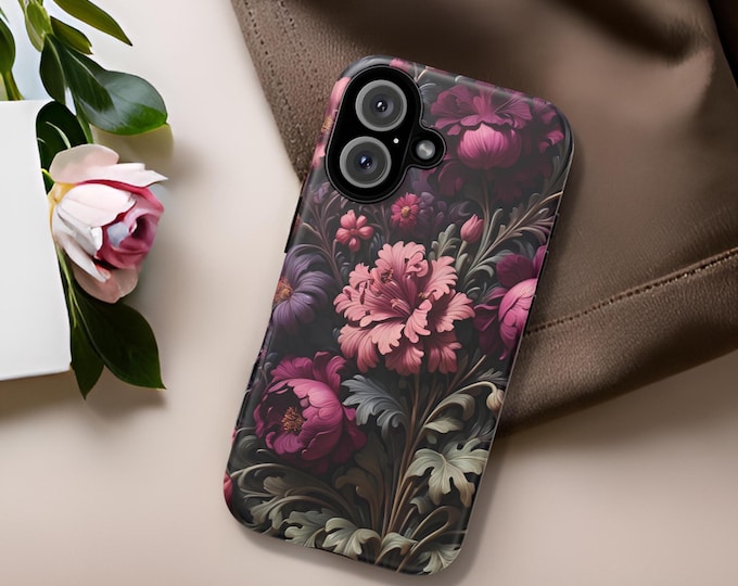 Floral Tough Cases, Phone Cover for iPhone Samsung Galaxy, Dark Moody Art, Glossy or Matte, S24 S23 S22 S21 Plus Ultra, 16 15 14 13 12 Pro
