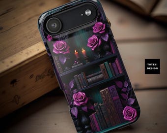 Bookshelf Dark floral Academia Vintage Literary bookish  iPhone MagSafe case for bookworms