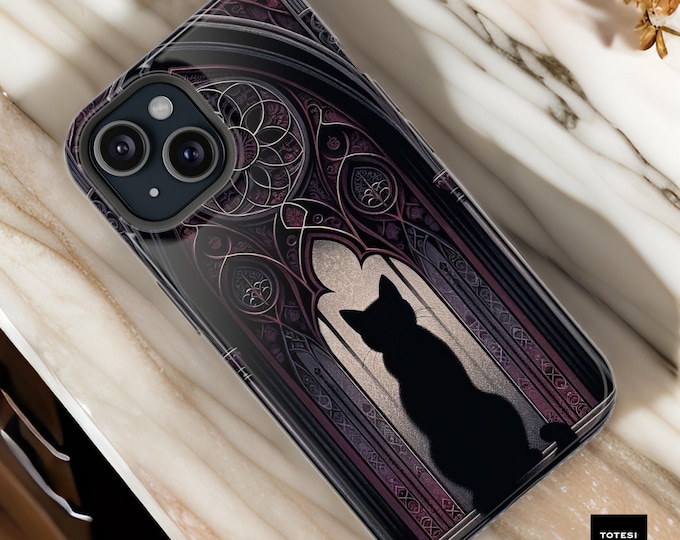 MagSafe iPhone 16 Gothic Black Cat Dark Academia iPhone MagSafe dual layer phone case - 13 14 15 Pro Max Plus Mini GlossyMatte  cat lover