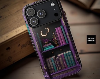 Purple Fairytale Bookshelf iPhone Case – Fantasy Aesthetic Tough Case