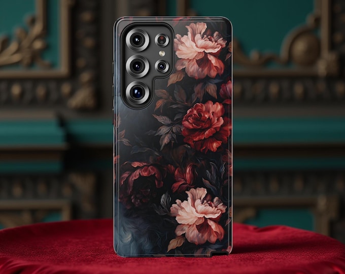 Dark moody Floral Winter Tough Phone Case | Dark Academia Style