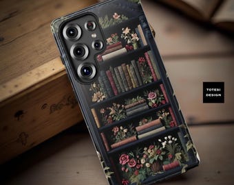 Gothic Bookworm Bookshelf Phone Case: Dark Academia Goth Style