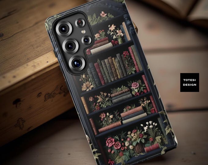 Floral Bookshelf Phone Case: Dark Academia Goth Style