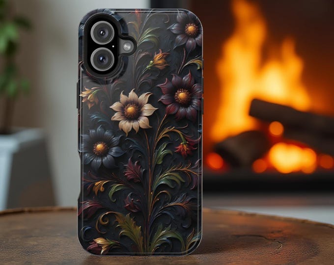 iPhone Floral Magnetic MagSafe Comp. Tough Case - Birthday Gift Her,  Whimsical Protective Cover, MagSafe 13 14 15 16 Pro